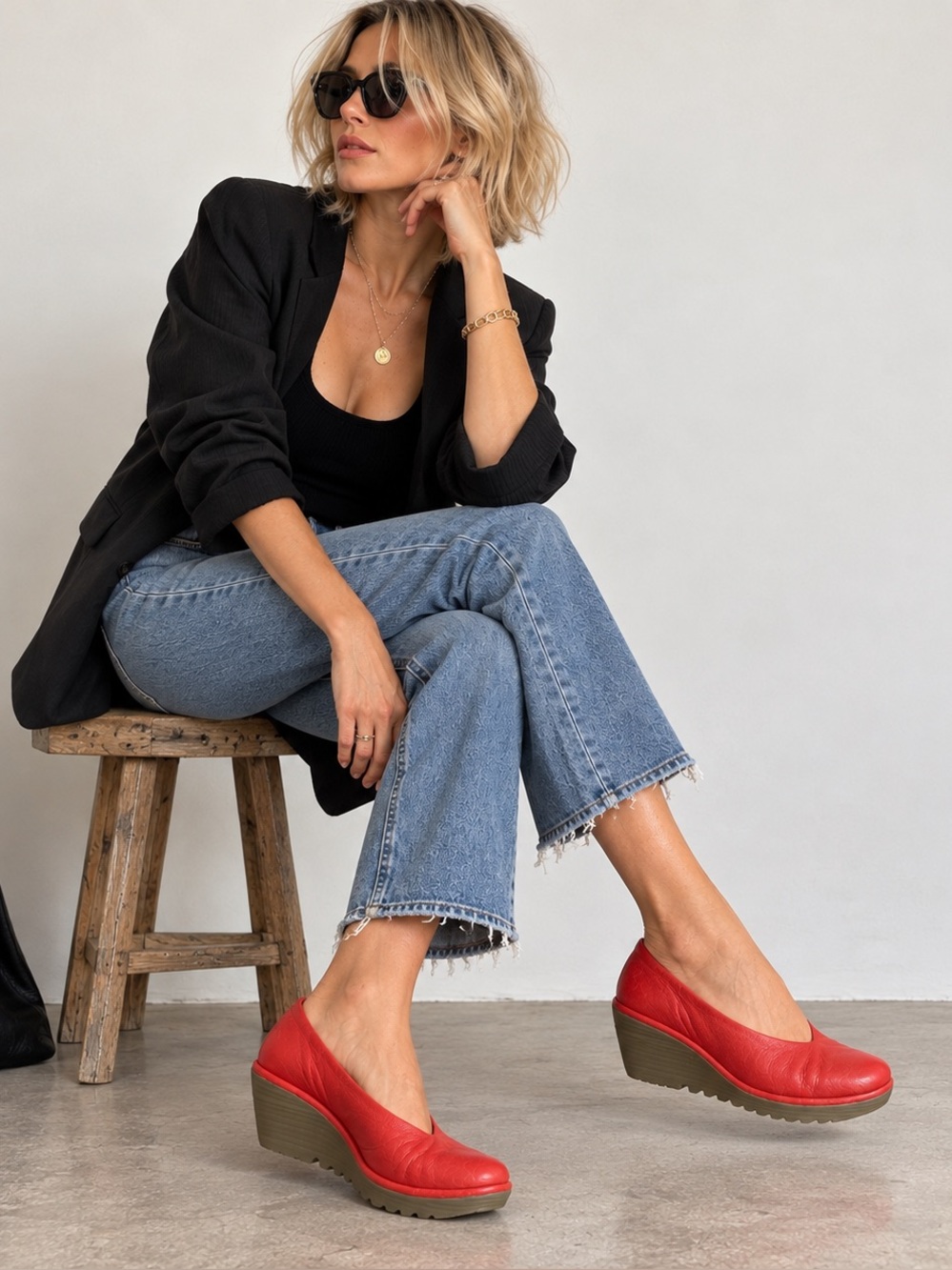 FLY London YAZ Burnt Red Leather Wedge Pumps Women’s 39